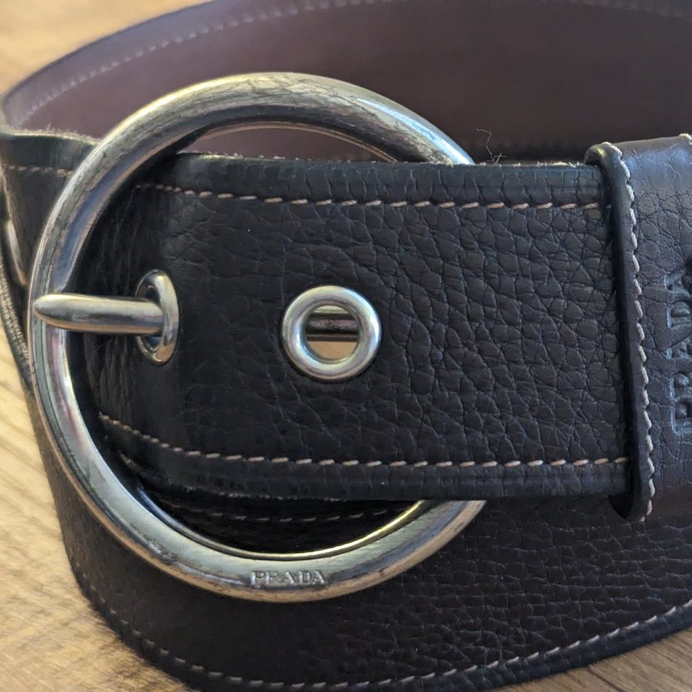 Vintage Prada Brown Leather Buckle Belt